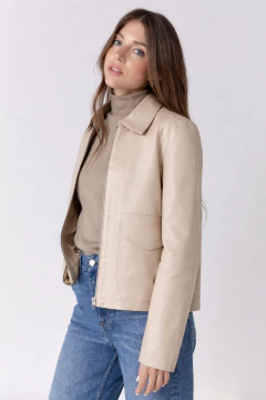 Campera De Cuero Turquesa Beige, foto 2 de 3