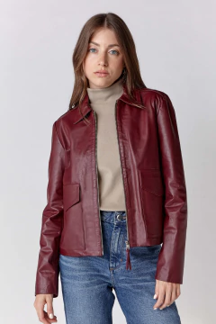 Campera De Cuero Turquesa Bordo, foto 1 de 5