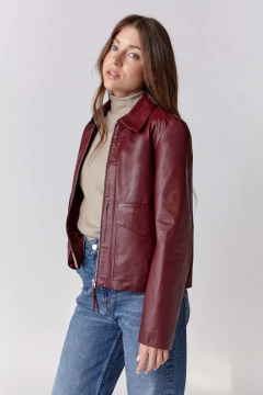 Campera De Cuero Turquesa Bordo, foto 2 de 5