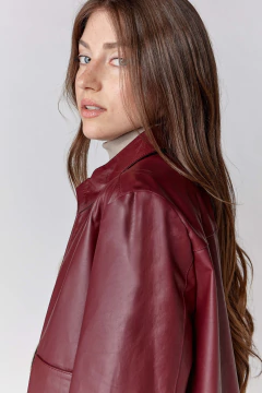 Campera De Cuero Turquesa Bordo, foto 4 de 5