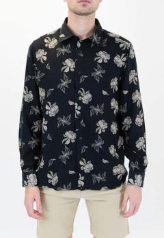 Camisa Corte Ejecutivo Negro Flor Beige, foto 3 de 5