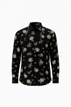 Camisa Corte Ejecutivo Negro Flor Beige, foto 1 de 5