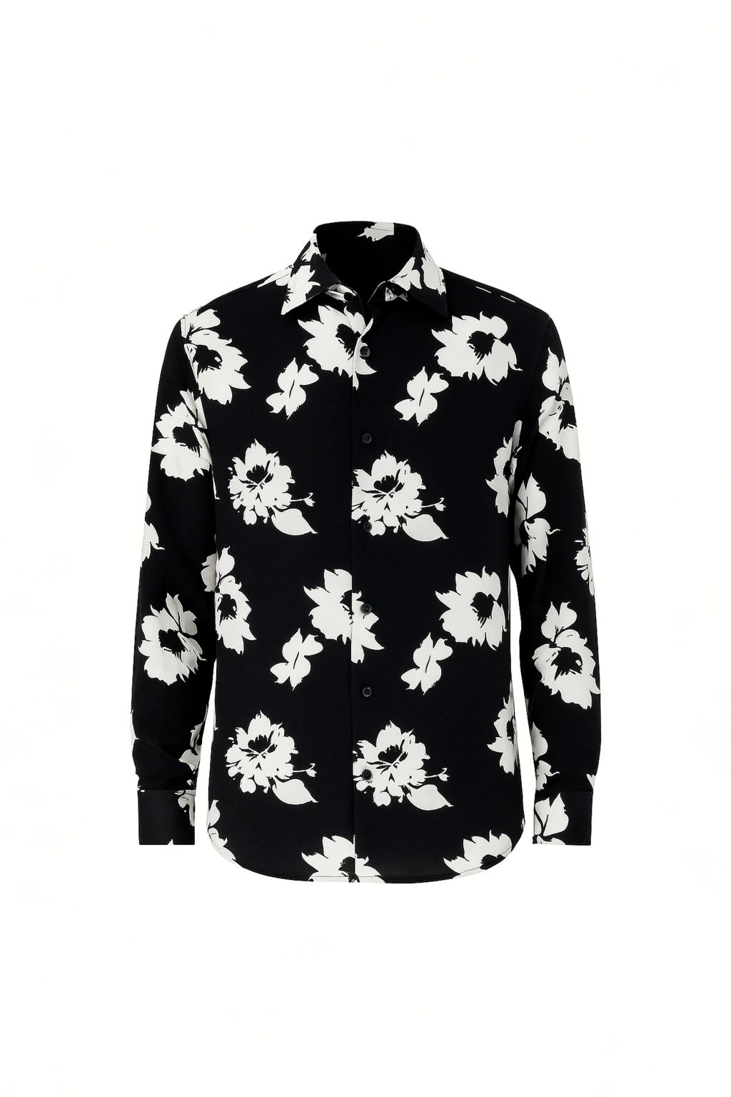 Camisa Corte Ejecutivo Negro Flor G Blanca
