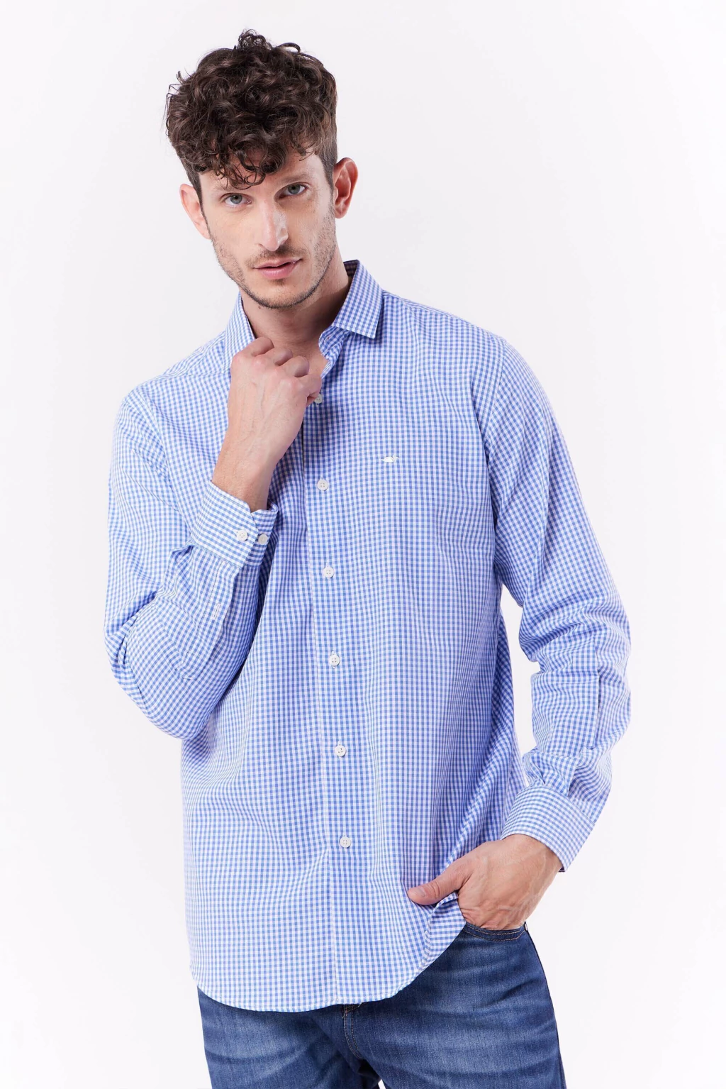 Camisa Corte Clasico Cuadros Blanco Cel 1655