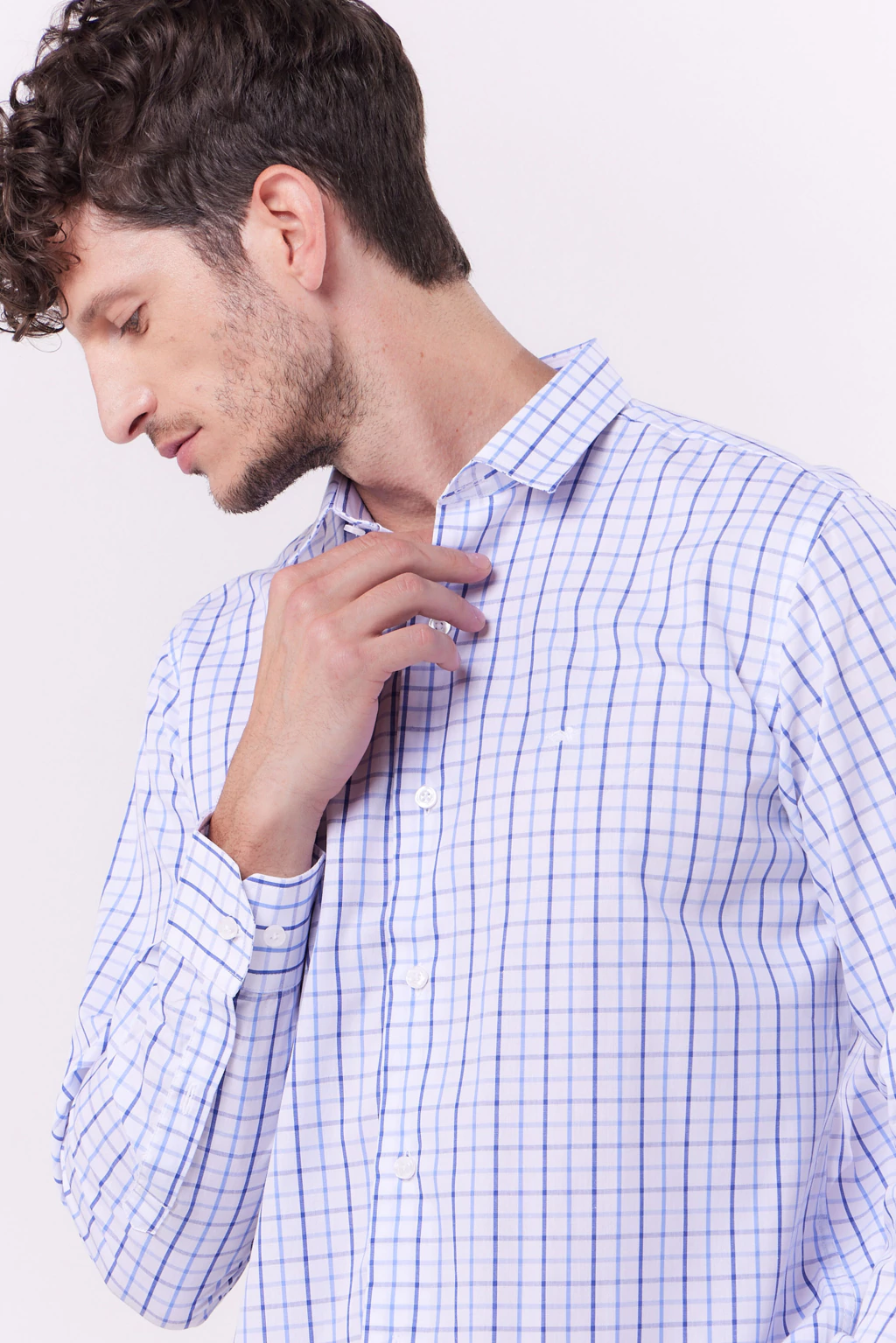 Camisa Corte Clasico Cuadros Blanco Azul Cel 1710