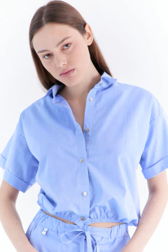 Camisa Hombros Caidos Shimmer Celeste, foto 1 de 4