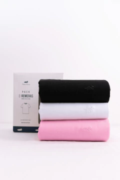Pack x 3 Remeras Jersey Lisa Blanco Negro Rosa 360, foto 2 de 3