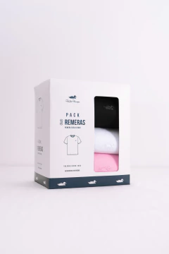 Pack x 3 Remeras Jersey Lisa Blanco Negro Rosa 360