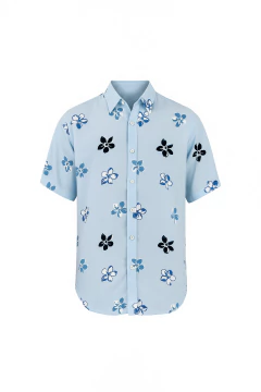 Camisa Manga Corta Slim Fit Celeste Flores, foto 1 de 5
