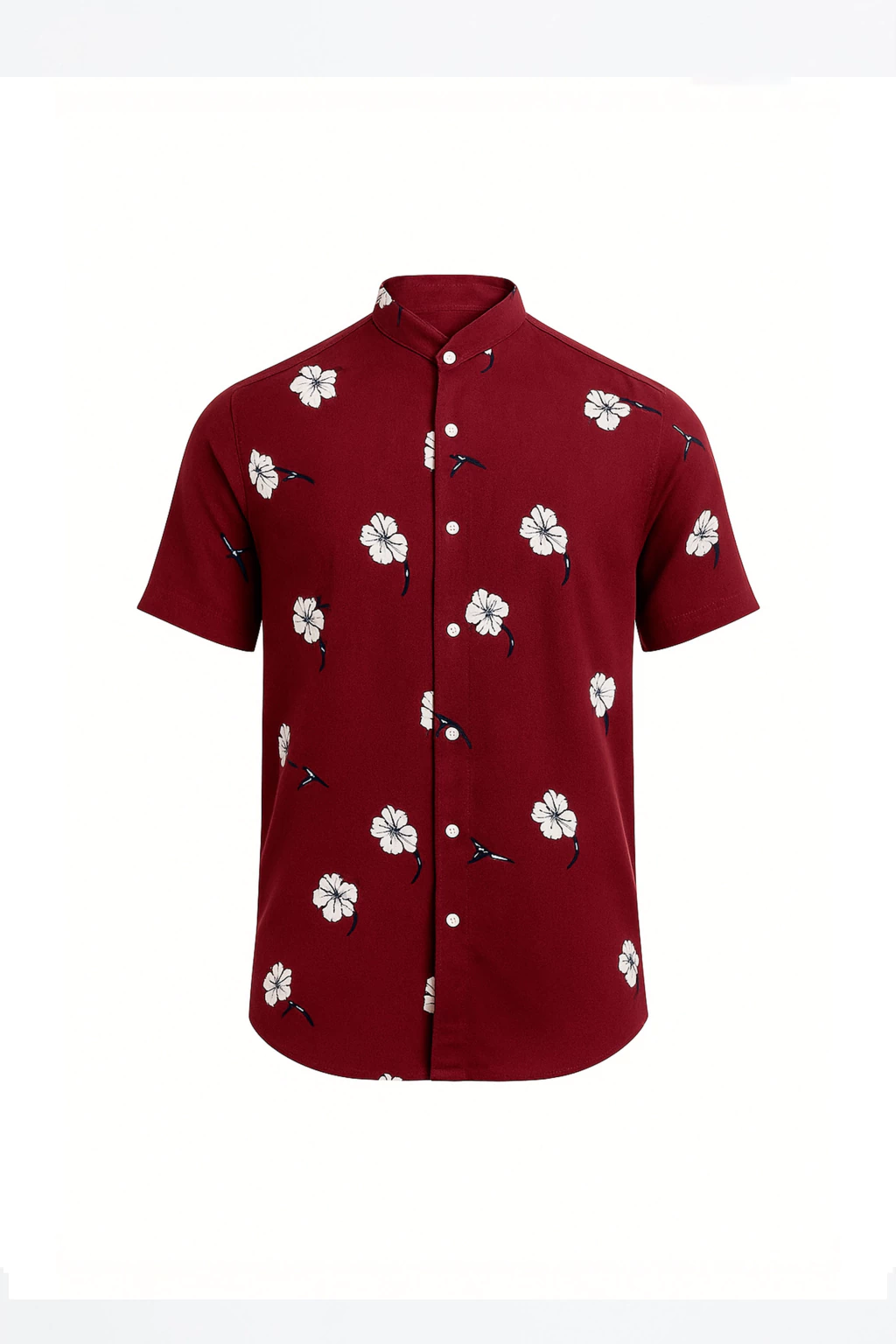 Camisa Corte Clasico Manga Corta Cuello Mao Bordo Flor