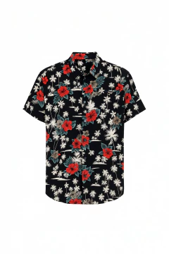 Camisa Manga Corta Fibrana Flor Roja, foto 1 de 5