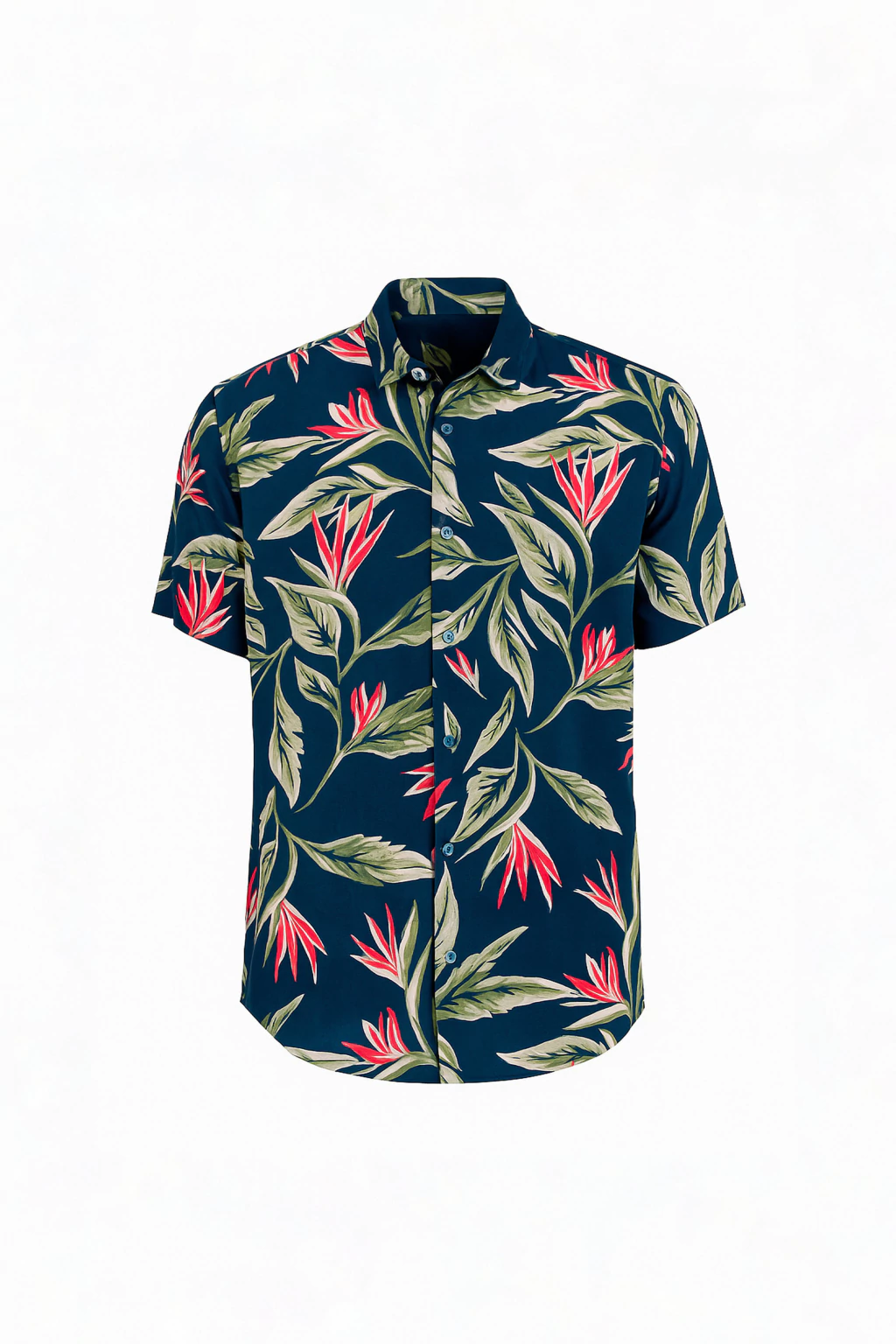 Camisa Fibrana Manga Corta Flor Verde-Salmon