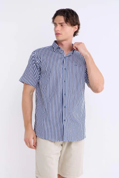 Camisa Corte Clásico Manga Corta Rayas Marino, foto 1 de 5