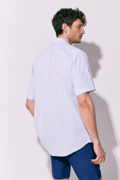 Camisa Manga Corta Corte Básico Rayas Celeste, foto 4 de 5