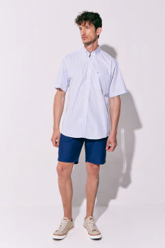 Camisa Manga Corta Corte Básico Rayas Celeste, foto 3 de 5