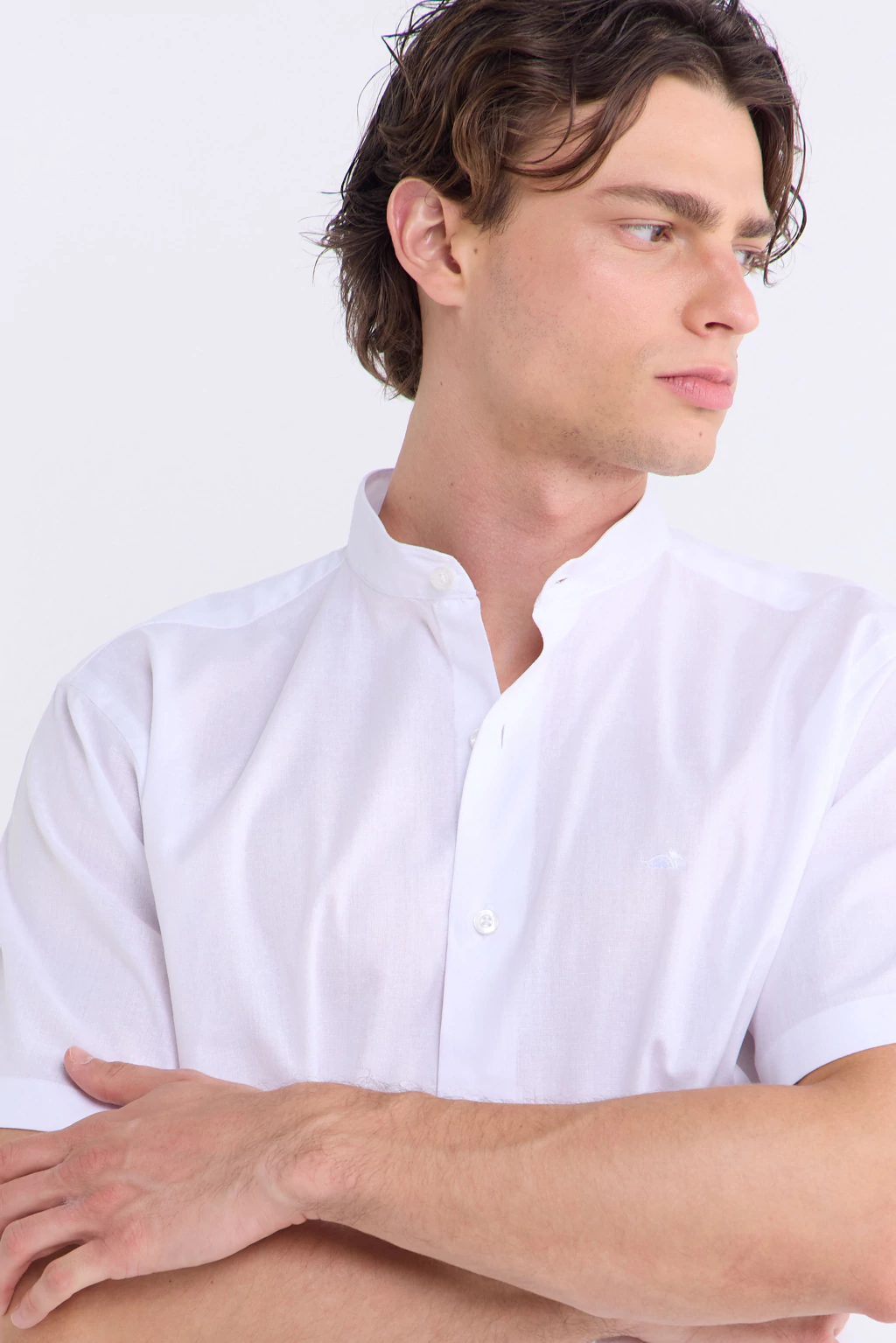 Camisa Manga Corta clásico Cuello Mao Blanco