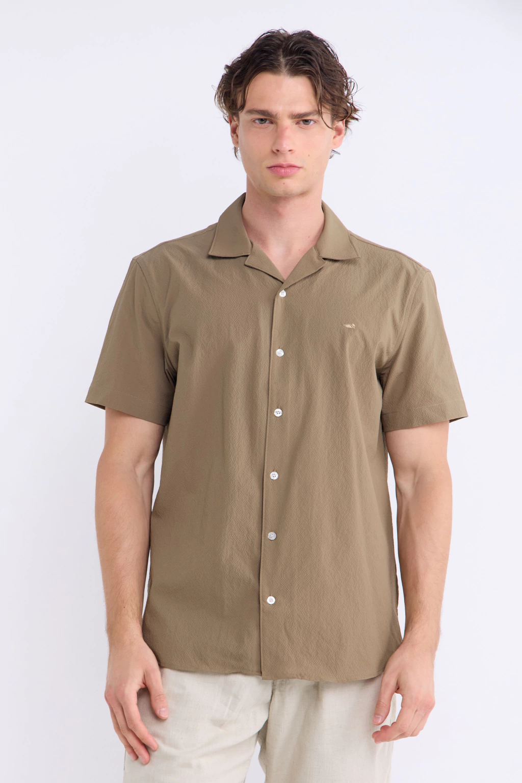 Camisa Manga Corta Cloqué Visón