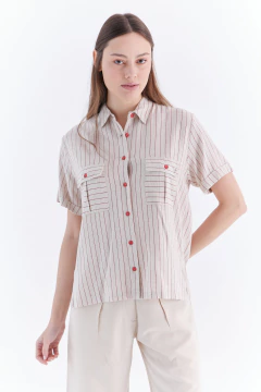 Camisa Lino Alicia Rayas Rojo, foto 2 de 5