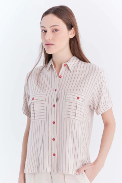 Camisa Lino Alicia Rayas Rojo, foto 3 de 5