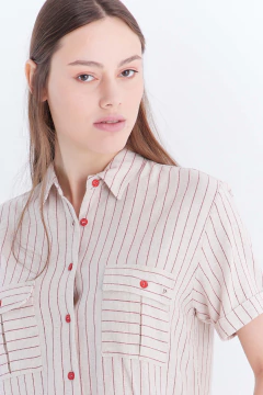 Camisa Lino Alicia Rayas Rojo, foto 1 de 5